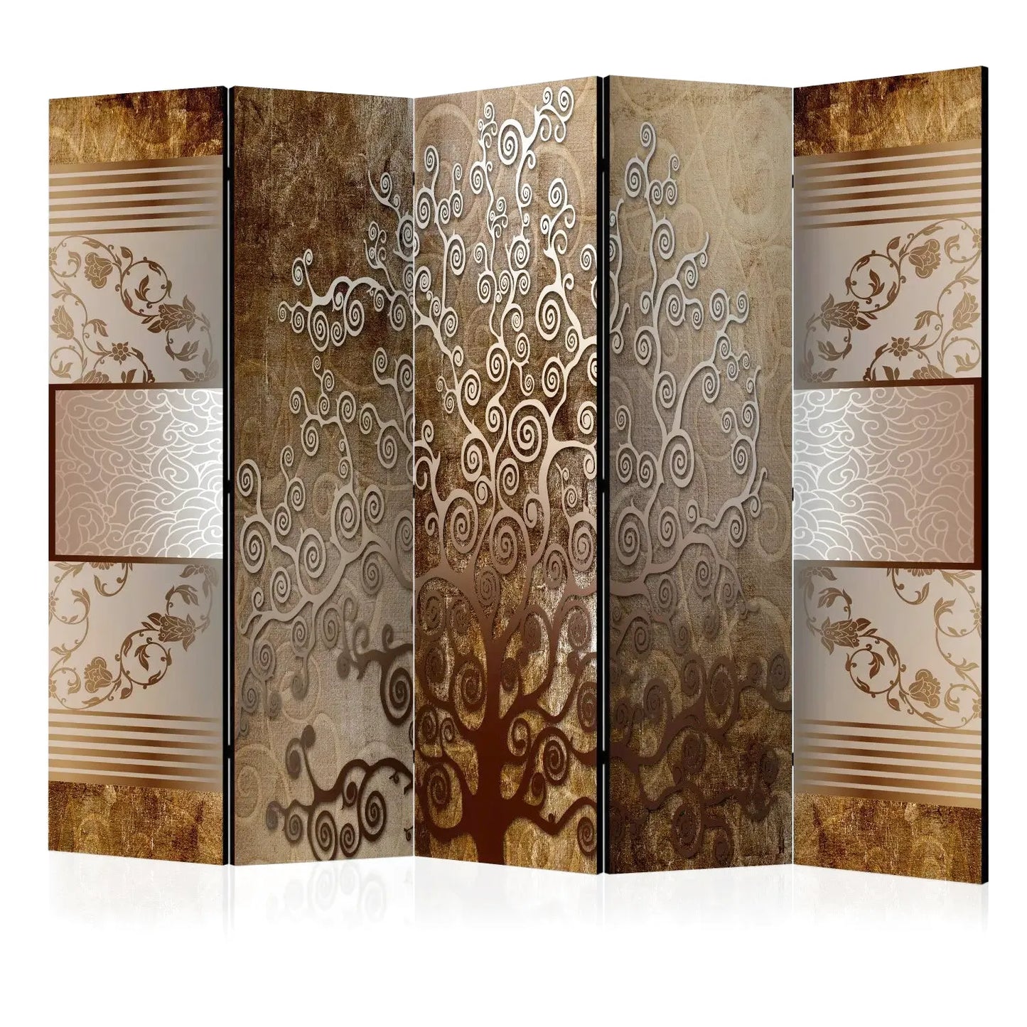 Paravent marron et beige avec motif d'arbre et de fleurs