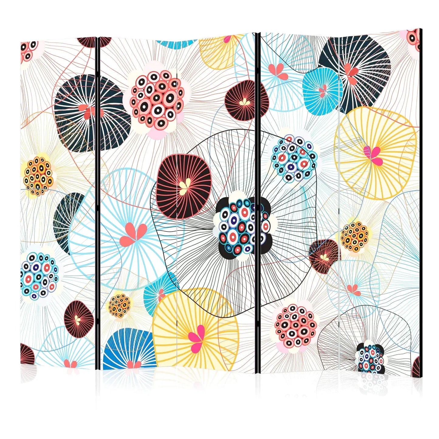 Paravent à 5 panneaux avec motif floral abstrait coloré