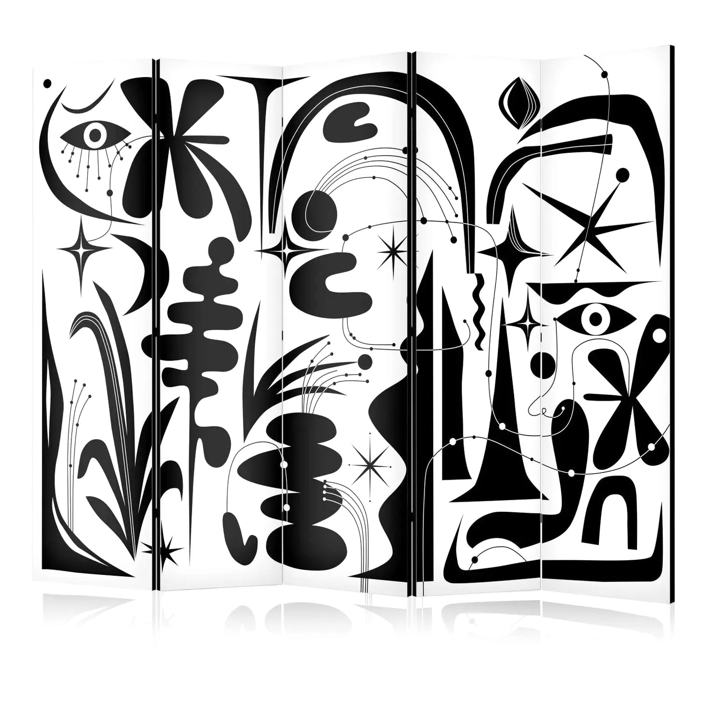 Paravent noir et blanc avec motifs abstraits et géométriques