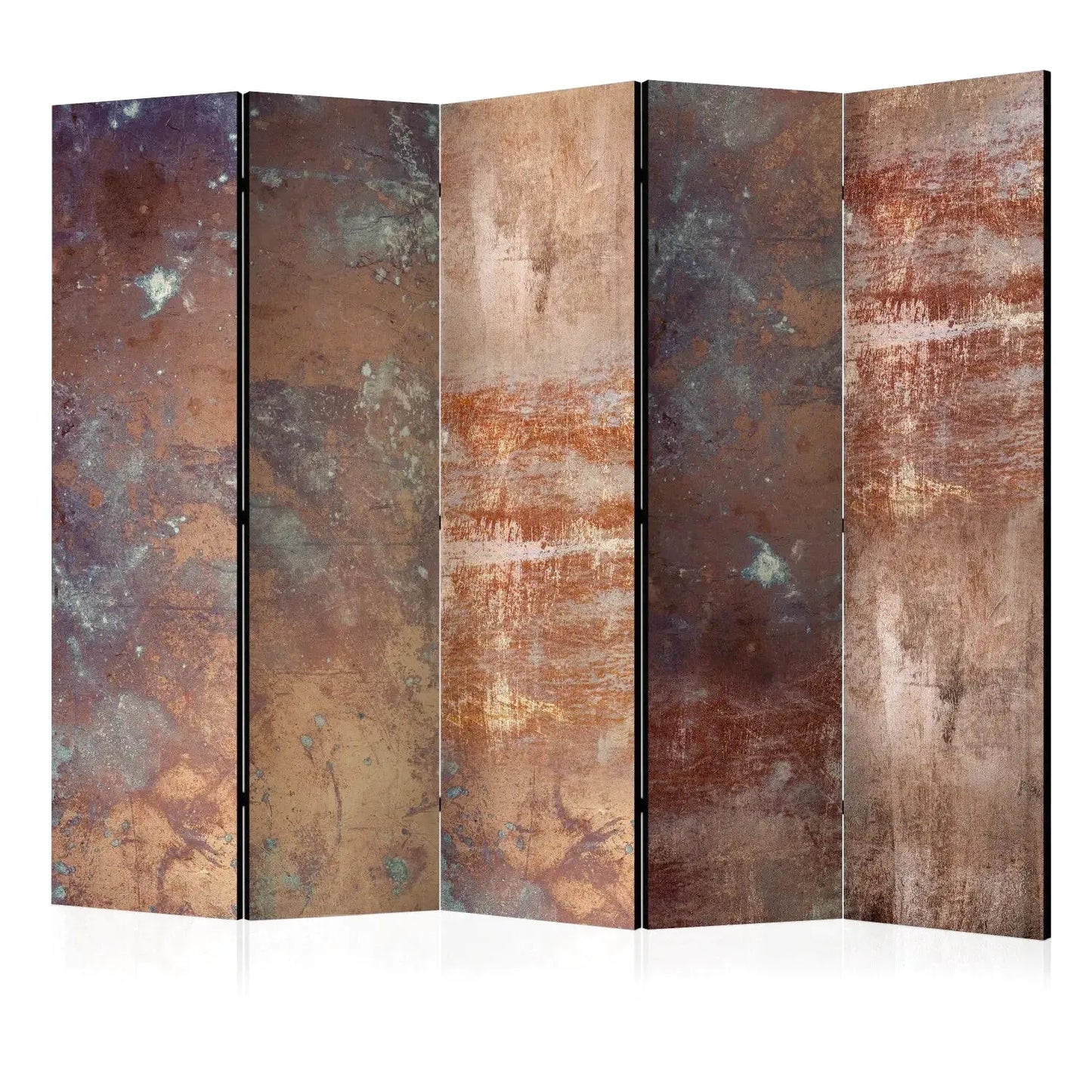 Paravent à cinq panneaux avec un motif abstrait de texture rouille et cuivre