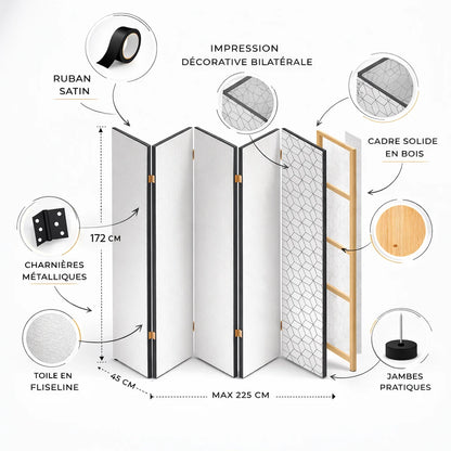 Schéma détaillé d'un paravent avec ses dimensions et ses matériaux