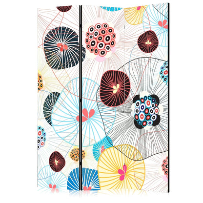 Paravent à trois panneaux avec motif floral abstrait multicolore