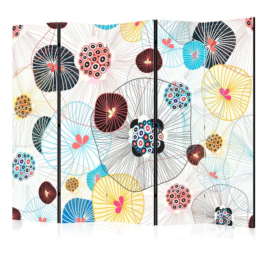 Paravent à 5 panneaux avec motif floral abstrait coloré