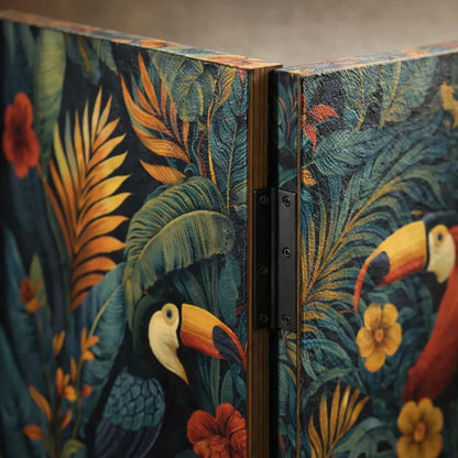 Paravent décoratif avec motif de toucans et feuillage tropical