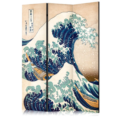 Paravent La Grande Vague de Kanagawa avec des bateaux et des vagues bleues