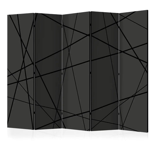 Paravent noir avec motif de lignes diagonales