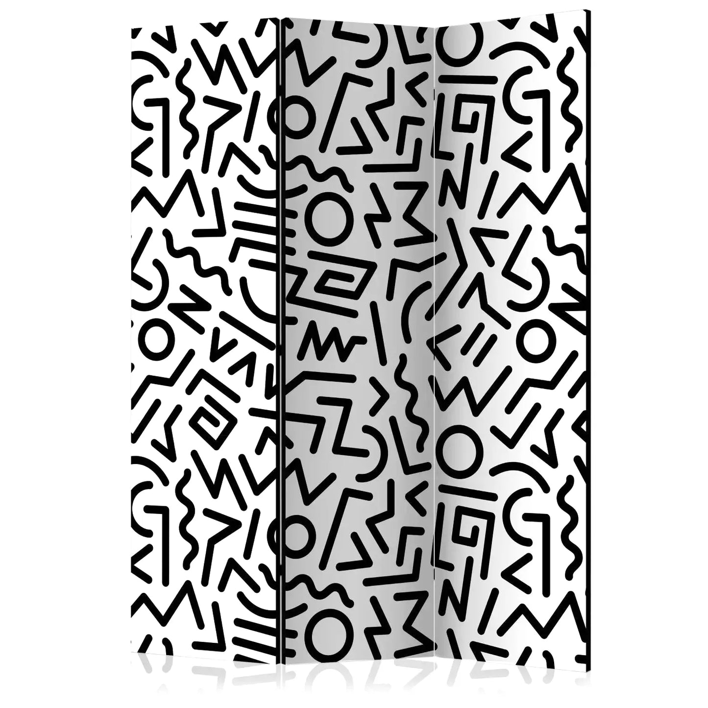 Paravent à trois panneaux avec motif abstrait noir et blanc