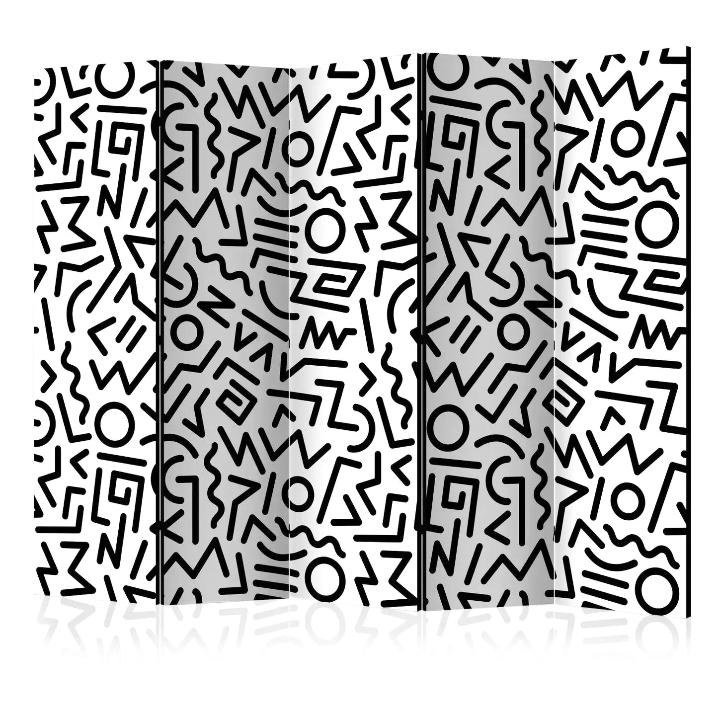 Paravent à quatre panneaux avec motif abstrait noir et blanc