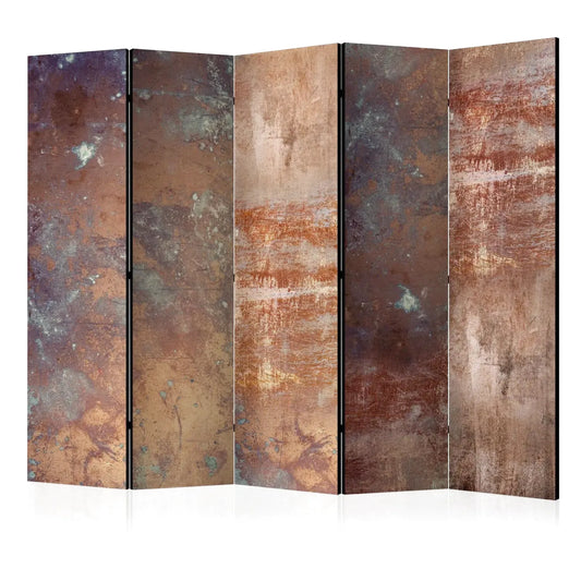 Paravent à cinq panneaux avec un motif abstrait de texture rouille et cuivre