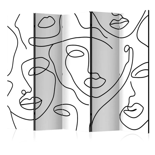Paravent avec des visages abstraits en noir et blanc